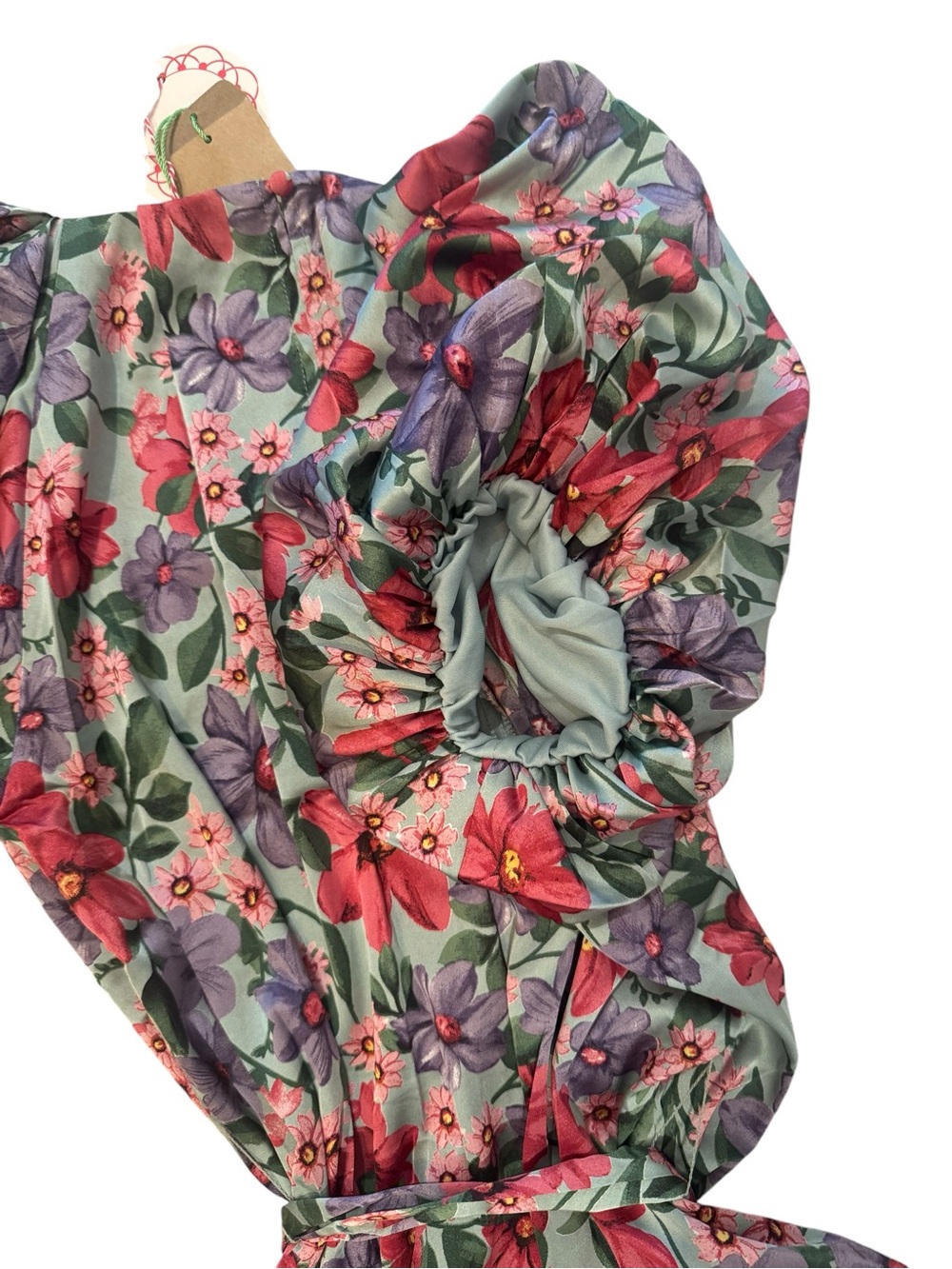 NWT Umgee Floral Puff-Sleeve Belted Mini Dress - Picture 7 of 7